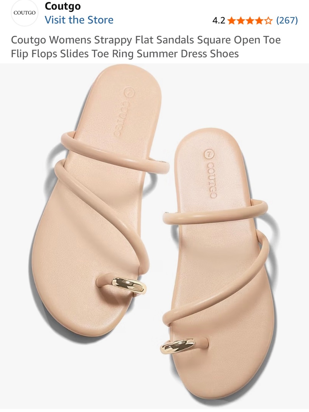 Nude Strappy Toe-Ring Flat Sandals